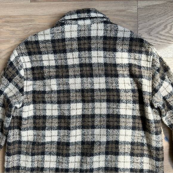 Banana Republic Oversized Italian Bouclé Shirt Jacket Camel Plaid XS - Picture 7 of 8